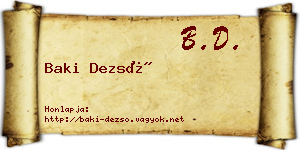 Baki Dezső névjegykártya